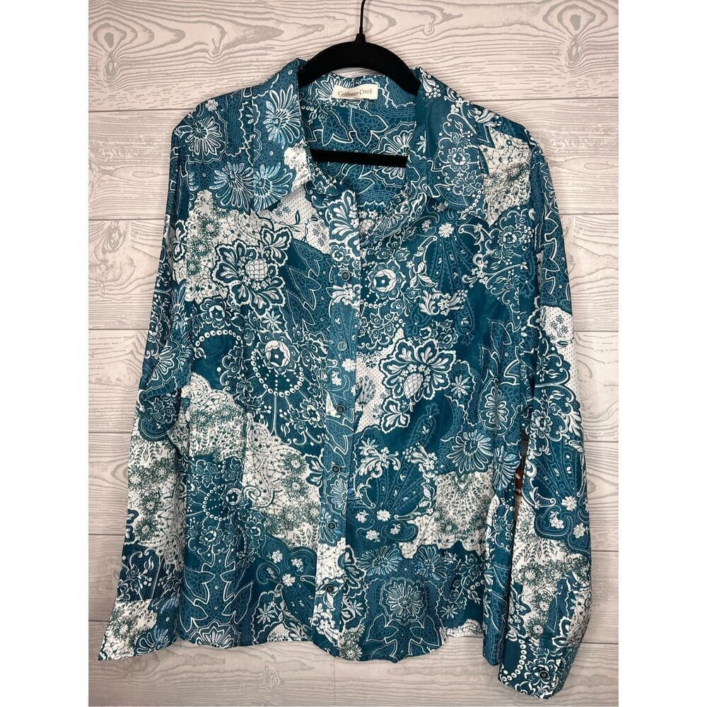 New with tag Coldwater Creek Teal paisley print shaped shirt petite extra large